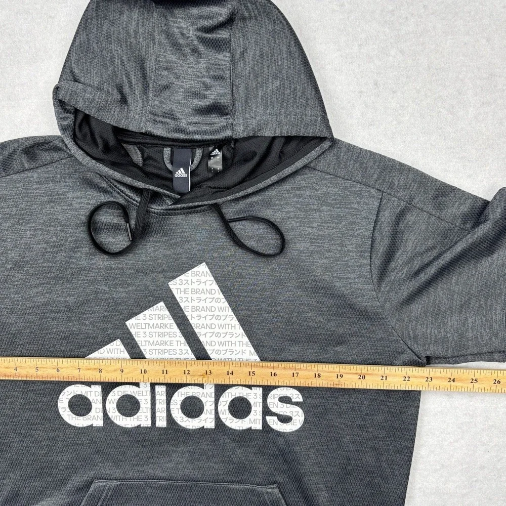Adidas ClimaWarm Mens Large Gray Graphic Hoodie Pullover FS0022 Heathered Logo